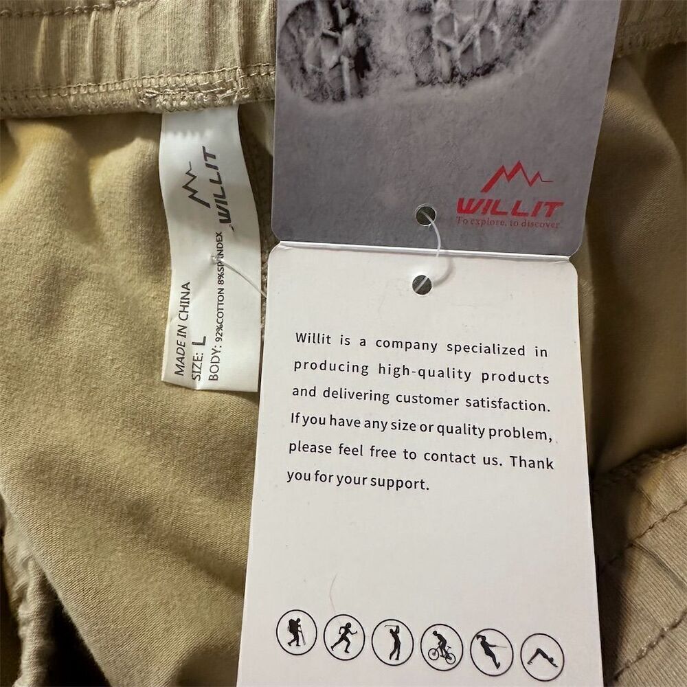 Willit Bermuda Tan Moisture Wicking Cotton Walking Shorts Elastic Waist Pockets - Picture 11 of 12